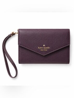 kate spade Plum Envelope Saffiano Wristlet with Gold Logo